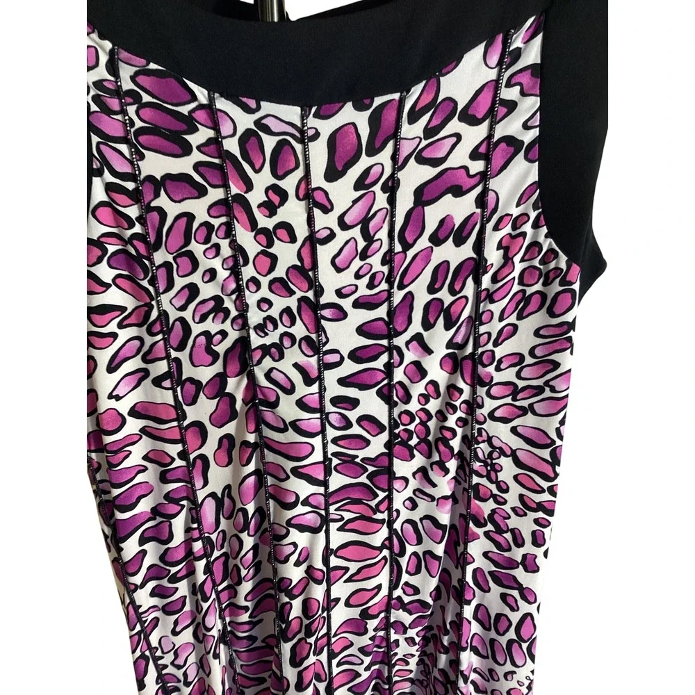 Lily Pink Purple Leopard Print‎ Sleeveless Shift Dress Black Trim Medium
